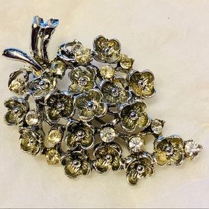 Vintage Flower Grape Brooch with Rhinestones